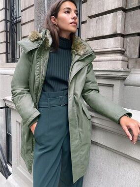 Aritzia Olive Green Faux-Fur Lined Puffer Jacket